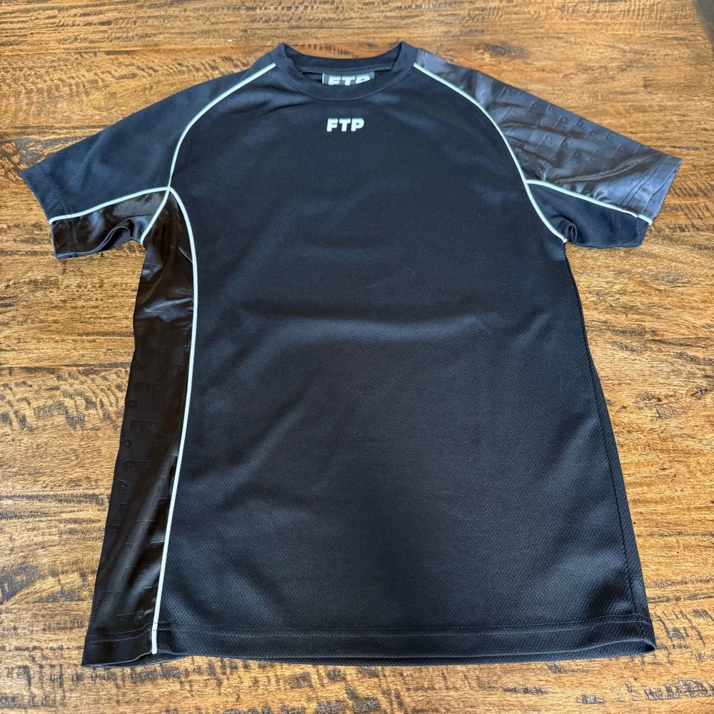 FTP Men’s  Black Performance Mesh Piping Jersey Tee with White Accents Size Smal